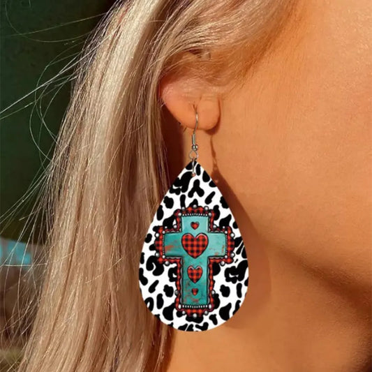 Leather Iron Hook Teardrop Earrings