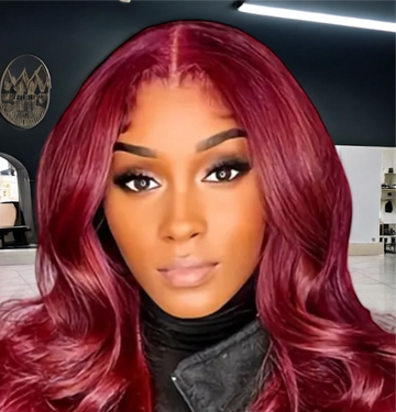 100% Human Hair Full Body Wave Lace Front Wig 180% 13x6 32” Burgundy Red Wine