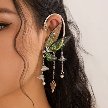 Forest style elf ear tassel ear hanging butterfly outline earring jewelry cross-border wing ear clip