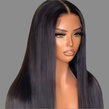 100% Human Hair Straight 5x5 28” 180% Density Natural Black Lace Front Wig.