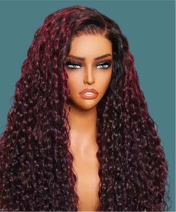 100% Human Hair Water Wave Density 150% Burgundy Hombre 28”