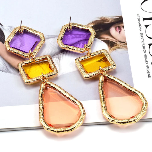 Vintage Geometric Colorful Acrylic Drop Earrings Resin Dangle Earrings For Women Girl Trendy Jewelry Gifts