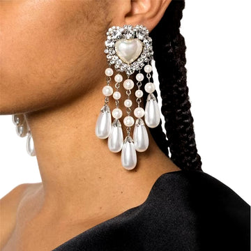 Love ear clip, European and American fashion rhinestone pendant, tassel earrings