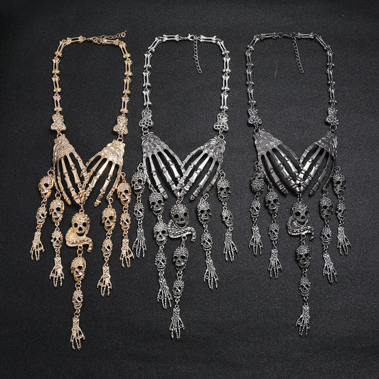 Exaggerated Jewelry Fashion Big Name Skull Claw Skull Tassel Necklace New Jewelry