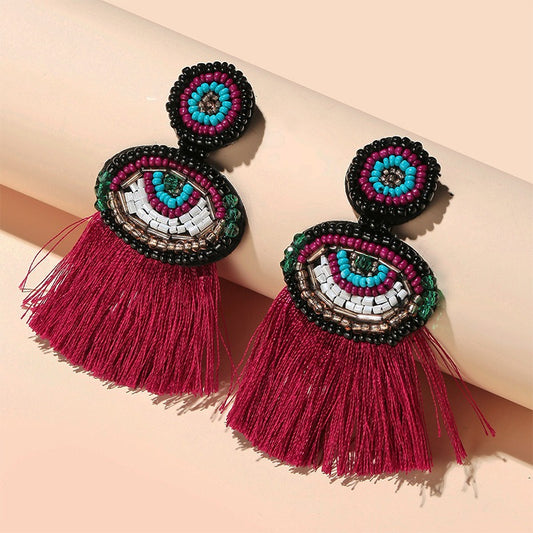 Orange ethnic style long tassel fashion earrings, female devil's eye earrings accessories