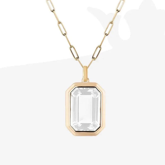 Vintage Multicolor Geometric Square Crystal Pendant Necklace for Women Gold Plated Stainless Steel Cuba Chain Neckalces Jewelry