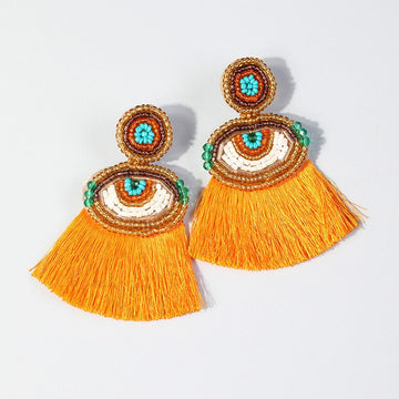 Orange ethnic style long tassel fashion earrings, female devil's eye earrings accessories