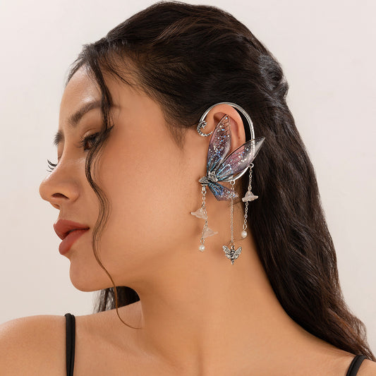 Forest style elf ear tassel ear hanging butterfly outline earring jewelry cross-border wing ear clip