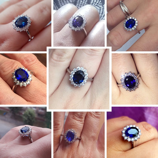 Sapphire Blue Sterling Silver Ring for Women