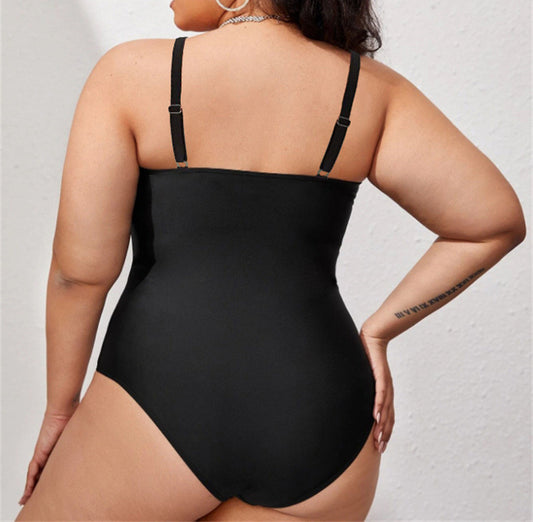 Swimsuit Women's Triangle Linked Strap Tube Top Black Large Size Fat Woman