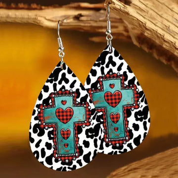Leather Iron Hook Teardrop Earrings