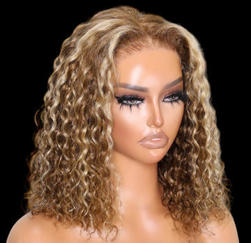 7x5 Glueless Water Wave Bob Wig Honey Blonde 12”