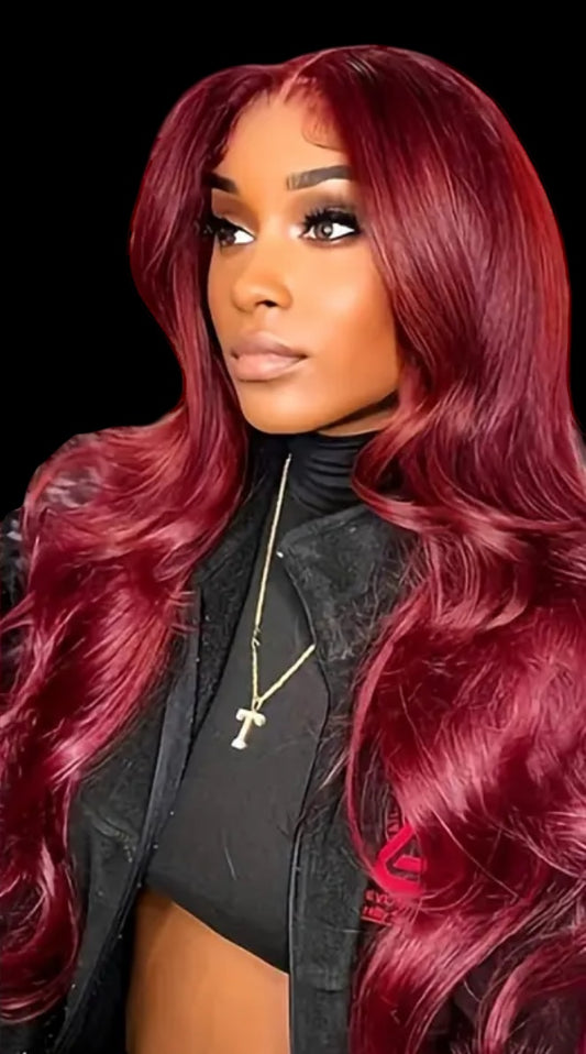 100% Human Hair Full Body Wave Lace Front Wig 180% 13x6 32β Burgundy Red Wine