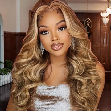 100% Human Hair Full Body Wave Lace Front Wig 150% Density 13x4 26” Butterscotch Honey