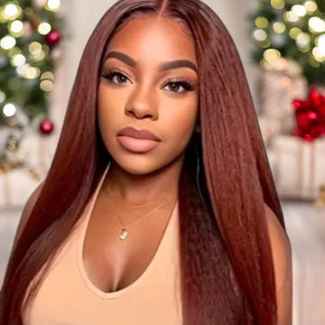 100% Brazilian Hair 200% Density 5x5 Lace Front Wig Ginger Brown 30”