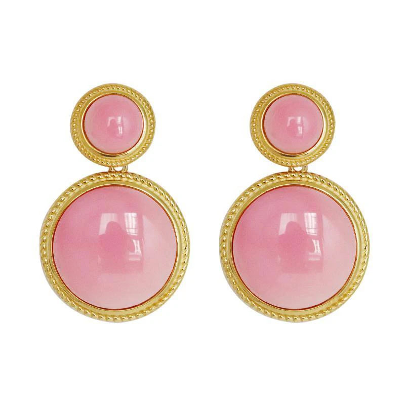 Three-dimensional craft design inlaid pink enamel round earrings temperament exquisite charm ladies jewelry accessories