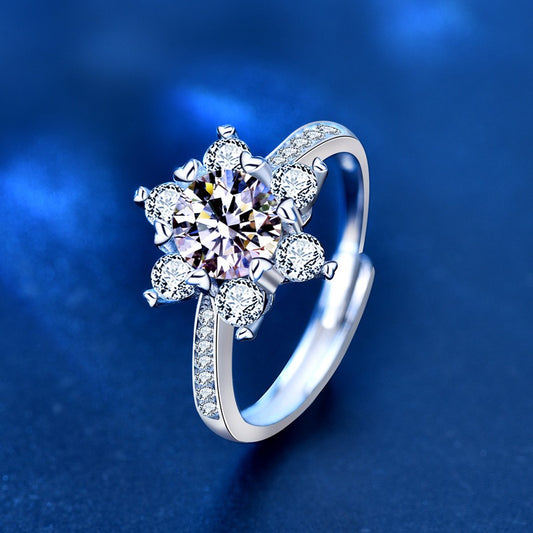 Sterling silver ring with snowflake design