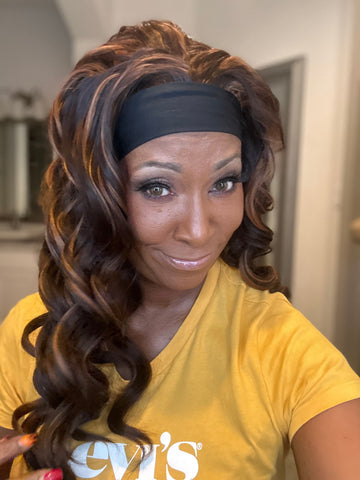 Synthetic 28” Deep Body Wave Headband Wig Bronze