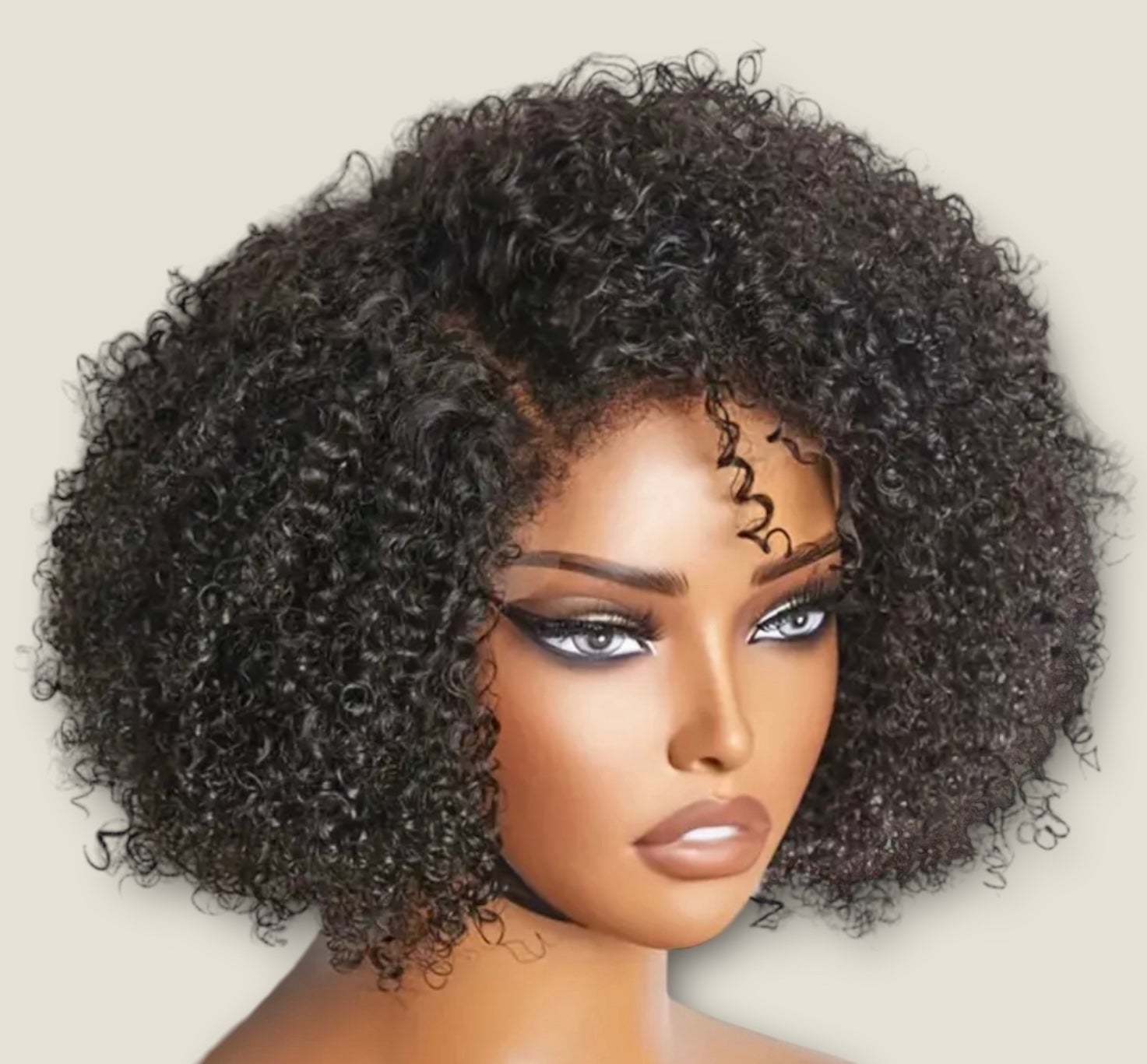 4x4 Kinky Jerry Curl Wig Brazilian Virgin Hair 12” Natural