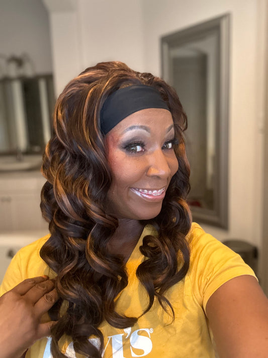 Synthetic 28” Deep Body Wave Headband Wig Bronze