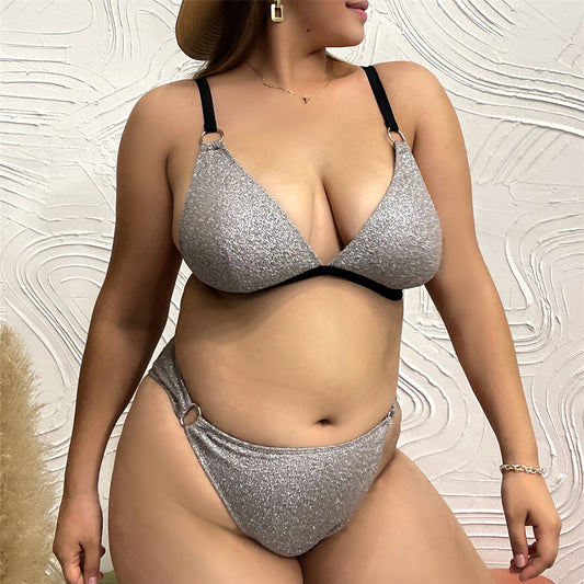 New Fat Woman Bikini Plus Size Solid Color Sexy Swimsuit Plus Swimwear