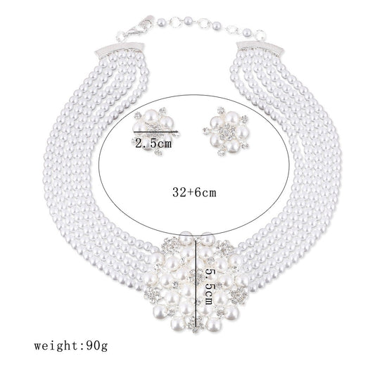 Hot selling light luxury bridal jewelry, fashionable and stylish, with diamond inlaid flower pearl set necklace and necklace accessories