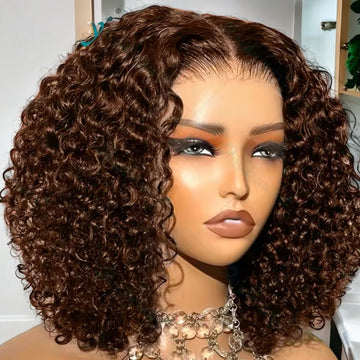 100% Human Hair Deep Wave Lace Front Wig Density 200% 12” Chocolate