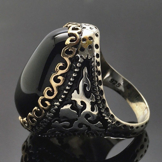 Silver Black Zircon Plated Ring with Goose Egg Color Separation