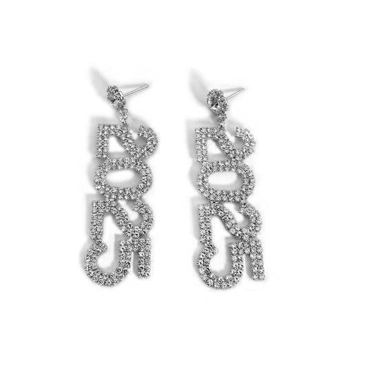 Popular digital 2025 earrings, elegant rhinestone digital earrings, full diamond long pendant earrings