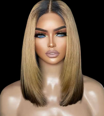 100% Human Hair Lace Front Bob Wig with Hombre Highlights Density 200%    14”