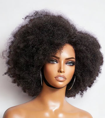 100% Human Hair.            Afro Kinky Curly Lace Front Wig