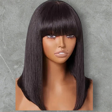 SOLD OUT! 100% Brazilian Hair Blunt Cut Bob with Bangs Natural