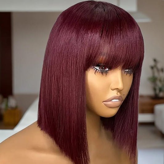 100% Human Hair Lace Free Straight Burgundy Bob 14”