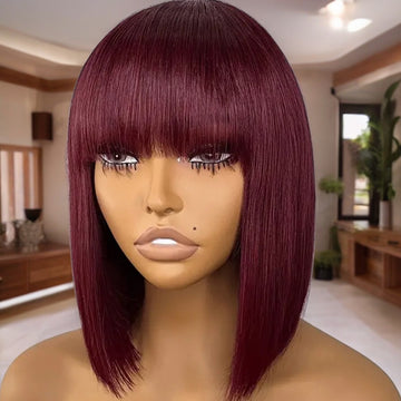 100% Human Hair Lace Free Straight Burgundy Bob 14”