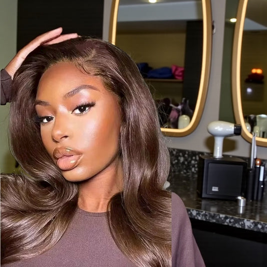 YWV Human Hair Full Body Wave Lace Front Wig 13x6 24” Cappuccino Brown