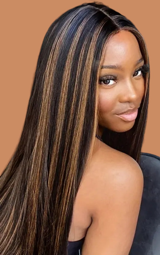 100% Straight Human Hair Lace Front 30” Brown Hombre.