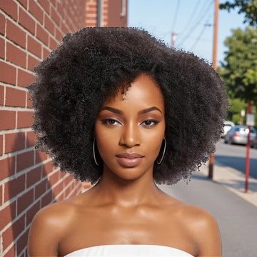 100% Human Hair. Afro Kinky Curly Wig 180 Density