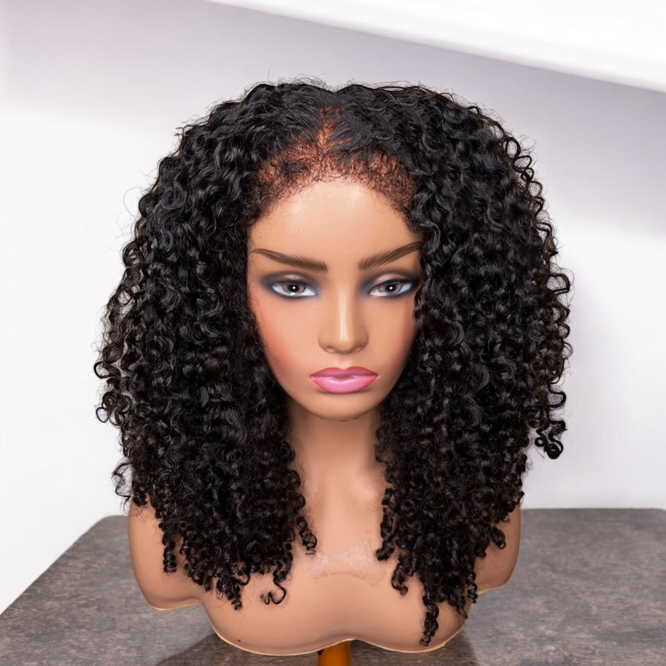 100% Deep Curly Human Hair Wig 13x6 Density 250 16” Black