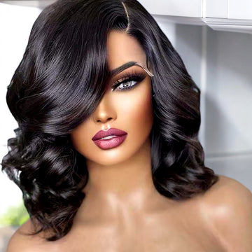 100 Human Hair Bob Wig 13x1 Density 180% 14” Black