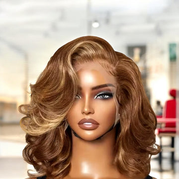 100% Human Hair 5x5 Lace Front Wig Golden Brown 14”