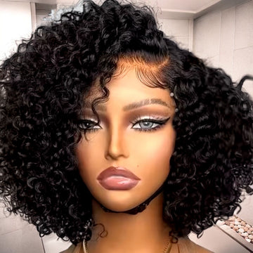 100% Human Hair Kinky Curl Lace Front Wig 13x4 Density 300% 12” Natural