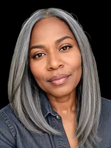 100% Human Hair 5x5 Lace Front Wig Density 200%   14” Grey