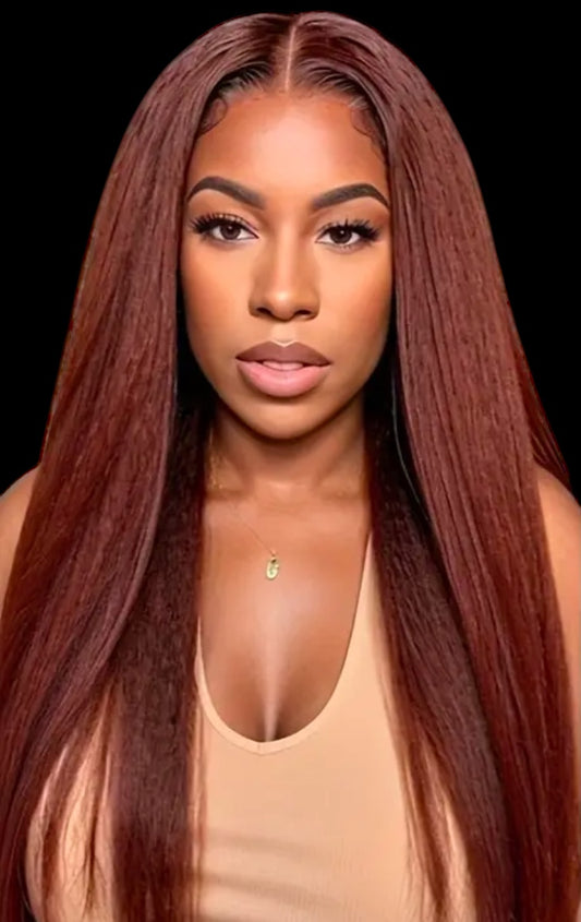 100% Brazilian Hair 200% Density 5x5 Lace Front Wig Ginger Brown 30”